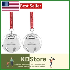 2022 Metallic Holly Bell Set of 2 Silverplate Christmas Hanging Decor