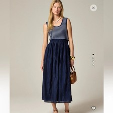 J.Crew Navy Stripe Dress Cotton Modal Lyocell Women's XS Nautical Preppy Chic