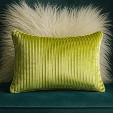 ZARA HOME - Lime Green Velvet Ribbed Cushion with Insert – 43x26cm Throw Pillow