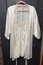Vtg 90s Victorias Secret Peignoir Set Satin Chemise Sequin Robe Bridal Wedding