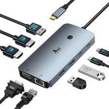 Laptop Docking Station 4 Monitors, 9 in 1, Dual HDMI DP VGA, 100W PD, 5Gbps, ...