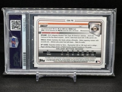 2020 1st Bowman Draft Chrome Black Refractor Auto Patrick Bailey 