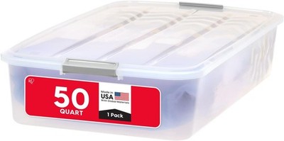 50 Qt Plastic Under Bed Storage Organizer Bin Container W/ Secure Lids
