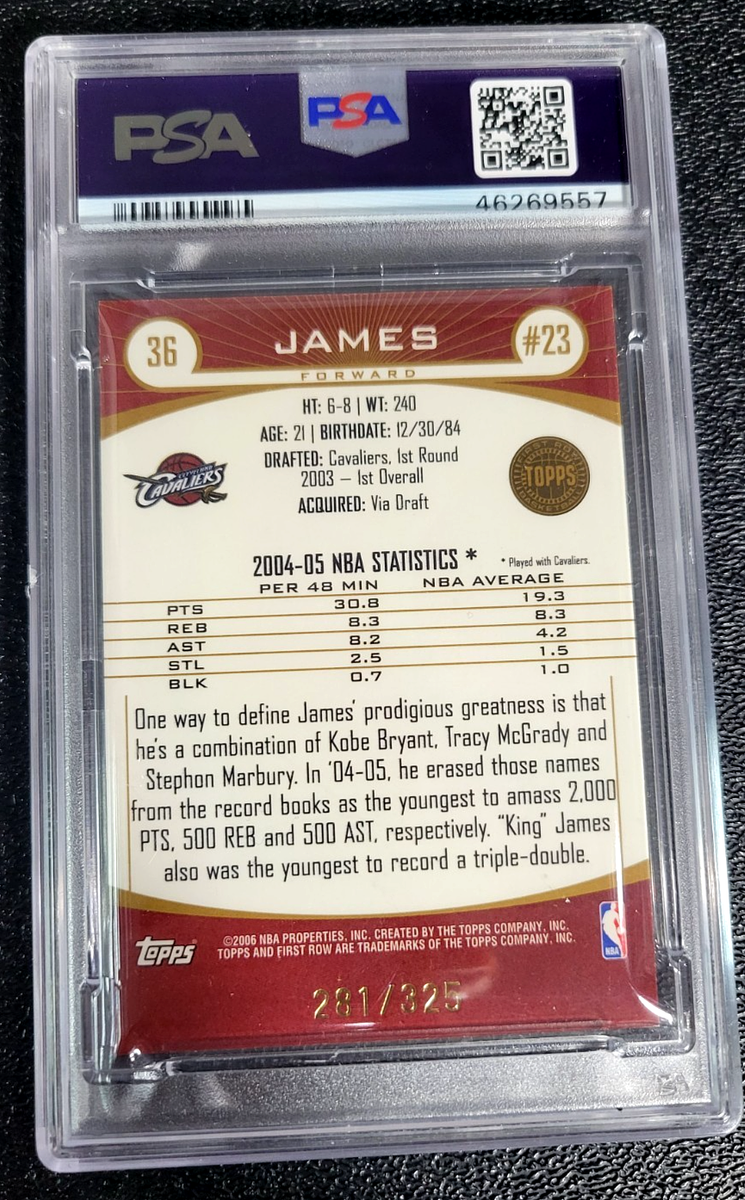 2005 PSA 9 MINT LEBRON JAMES TOPPS FIRST ROW GOLD RAINBOW /325