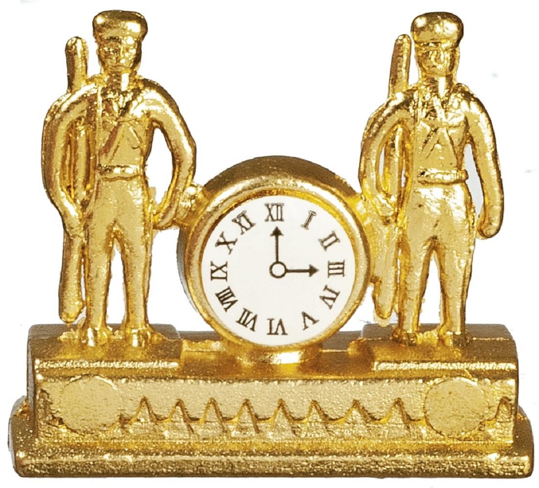 Dolls House Gold Twin Soldier Clock Miniature Mantlepiece Ornament 1:12 Scale