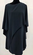 Halston Heritage Asymmetric Drape Crepe Dress 4 Navy Cape Capelet Sleeve