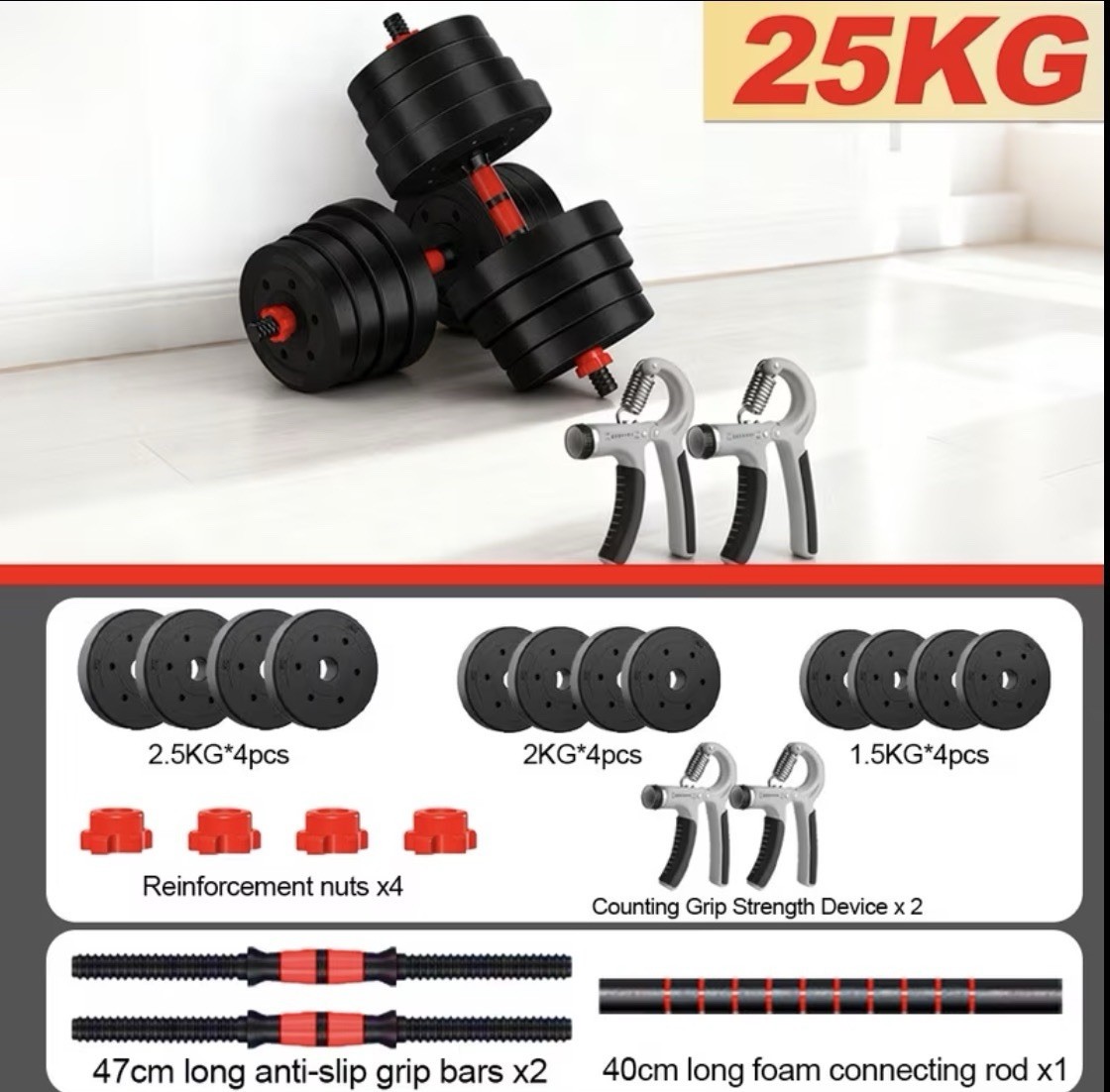 Set Manubri Pesi 25kg Palestra e 2 Hand Grip Avambracci Regolabili