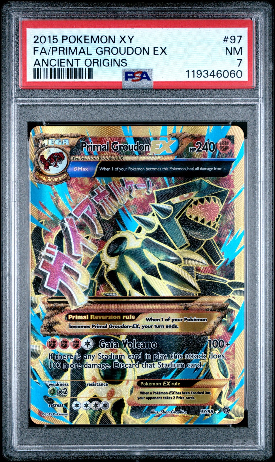 2015 POKEMON XY ANCIENT ORIGINS #97 FULL ART/PRIMAL GROUDON EX PSA 7