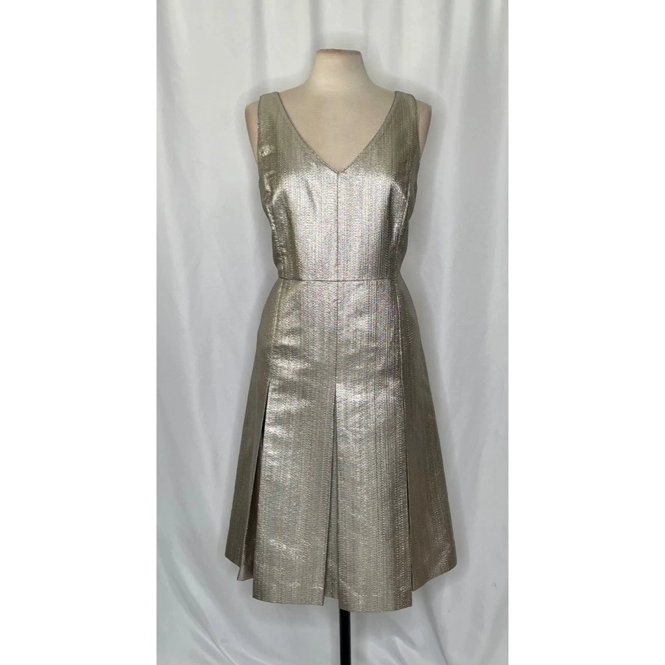 ¡¡NUEVO CON ETIQUETAS!! Vestido LAFAYETTE 148 New York Lois Oyster Metálico Plisado Plisado Talla 12 Foto 2 de 4