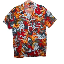 Jurassic Park Hawaii Style Button Up Shirt Men's Pocket Hawaiian Surf Beach Cool