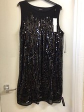 New Roman black sequin sleeveless shift dress UK size 16