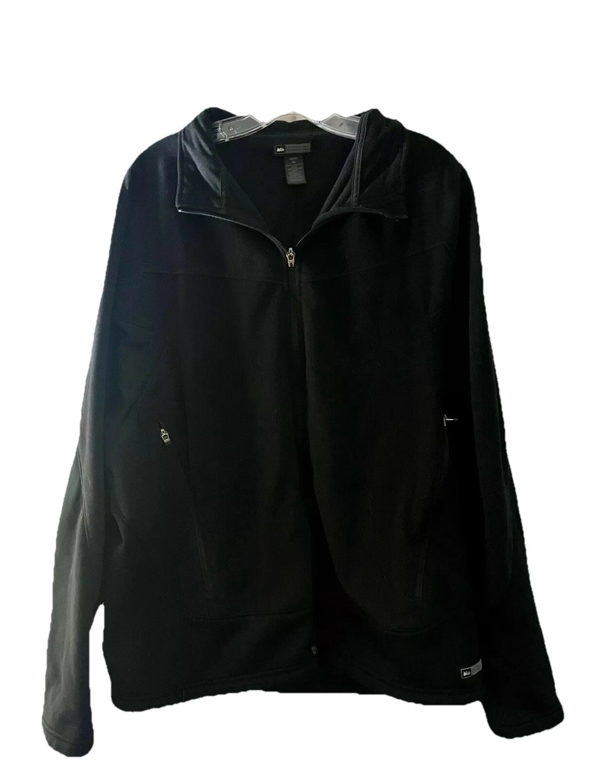 REI Zip Up Fleece Jacket XL Black Unlined Outdoor Layer Zip Pockets Cabincore