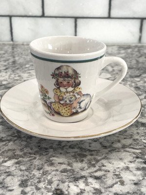 Vintage German Childs Teacup, Unmatched Saucer, Kahla, ''Little Miss Muffet''