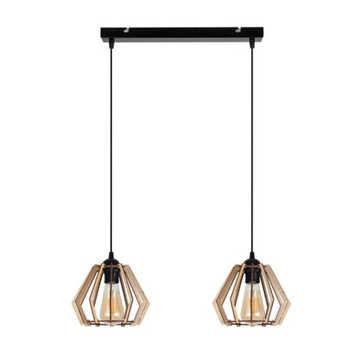 Hängelampe Esszimmer Holz Schirme 2-flammig 50 cm lang Pendelleuchte Esstisch - Bild 1 von 4