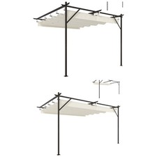 Outsunny Pergola Addossata da Giardino con Tetto Retrattile Bianco Crema