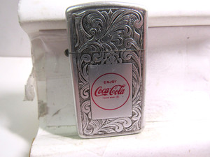 VINTAGE PARK CIGARETTE LIGHTER ORNATE ETCHING ENJOY COCA COLA TRADE MARK - USED*