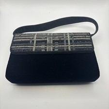 Black Velvet Beaded Wristlet Clutch Purse Evening Bag Art Deco Glam