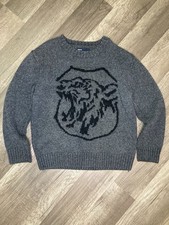 Gap Kids 6/7 Gray Lion Tiger Graphic Sweater Warm Wool Blend Long Sleeve Preppy
