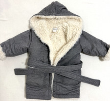 RH Baby Child Sherpa Lined Hooded Bath Robe 18-24M Charcoal Gray Fleece