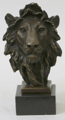 Signed Artwork Barye African Male Lion Bust Bronze Sculpture Statue Figurine ART