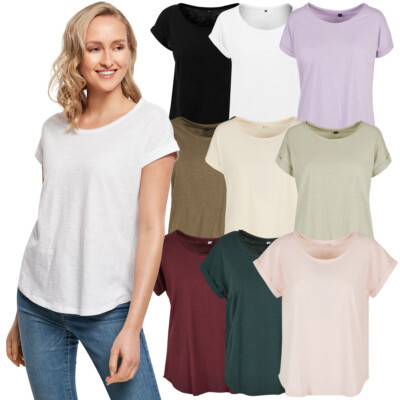Build your Brand Ladies Long Slub Tee T-Shirt Basic Shaped Shirt Oversize XS-5XL
