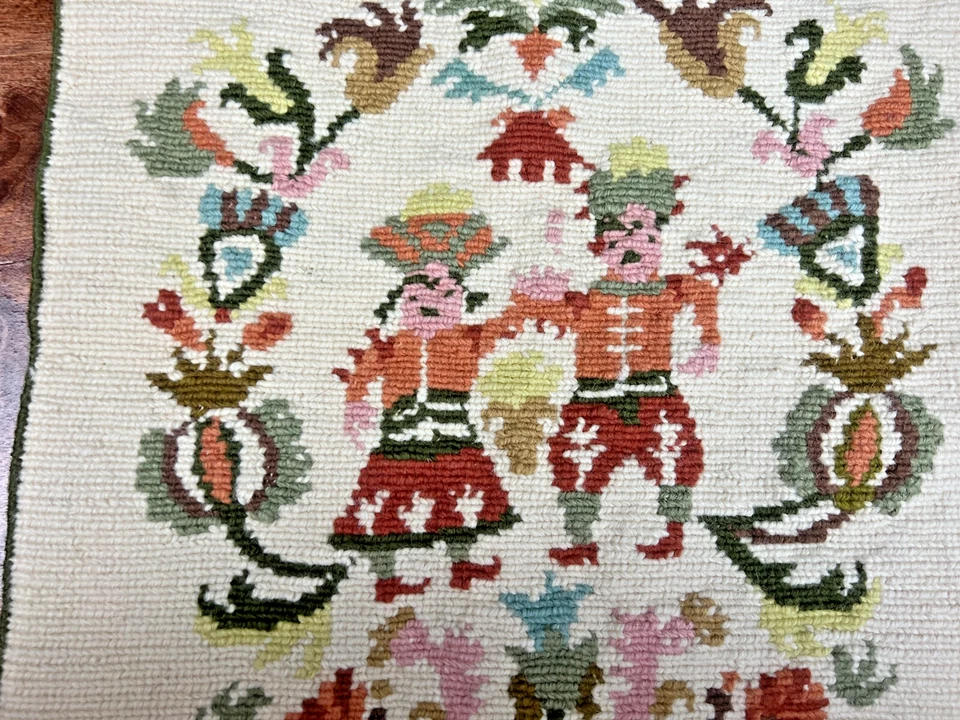 Funda de almohada vintage Eahnikon 14" tapiz bordado lana punta de aguja Foto 3 de 4