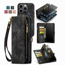 For Samsung S25 Edge/S23FE/S24/A14/A53 Removable Zipper Wallet PU Leather Case