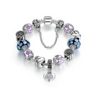 18K White Gold Plated Heart  CZ Charm Bracelet Made with Swarovski Elements 