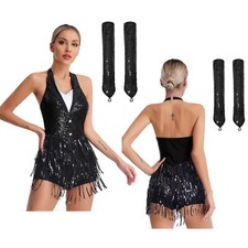 Women Leotards Cha Costumes Ballroom Outfits Fringed Backless Rumba Bodysuit