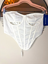 PLT White Satin Cut Out Lace Up Back Corset Crop Top Size 14
