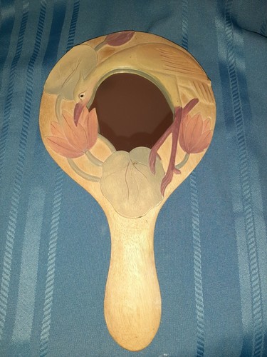 Specchio a mano, legno intagliato, tropicale, vintage, usato in ottime condizioni - Foto 2 di 9