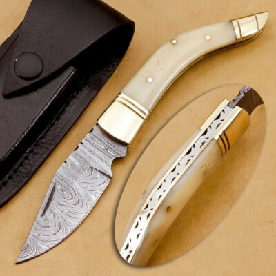 Custom Handmade Damascus Steel Folding Pocket Knife Best Gift for him Christmas