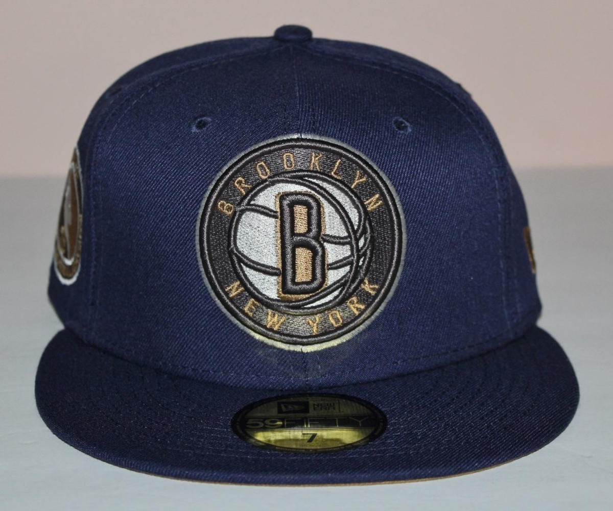 59Fifty New Era Fitted Hat Cap BROOKLYN NETS NBA NAVY BLUE WHEAT
