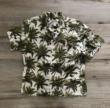 VINTAGE Paradise Found Shirt Mens Size L Green Palm Trees Hawaiian Button Up