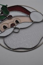 Vintage Stained Glass Window Hanging Santa Claus Handmade