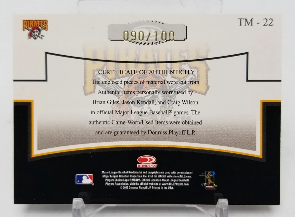 2005 Donruss Prime Patches GILES KENDALL WILSON Team Materials /100 Pit. Pirates - Imagem 4 de 4