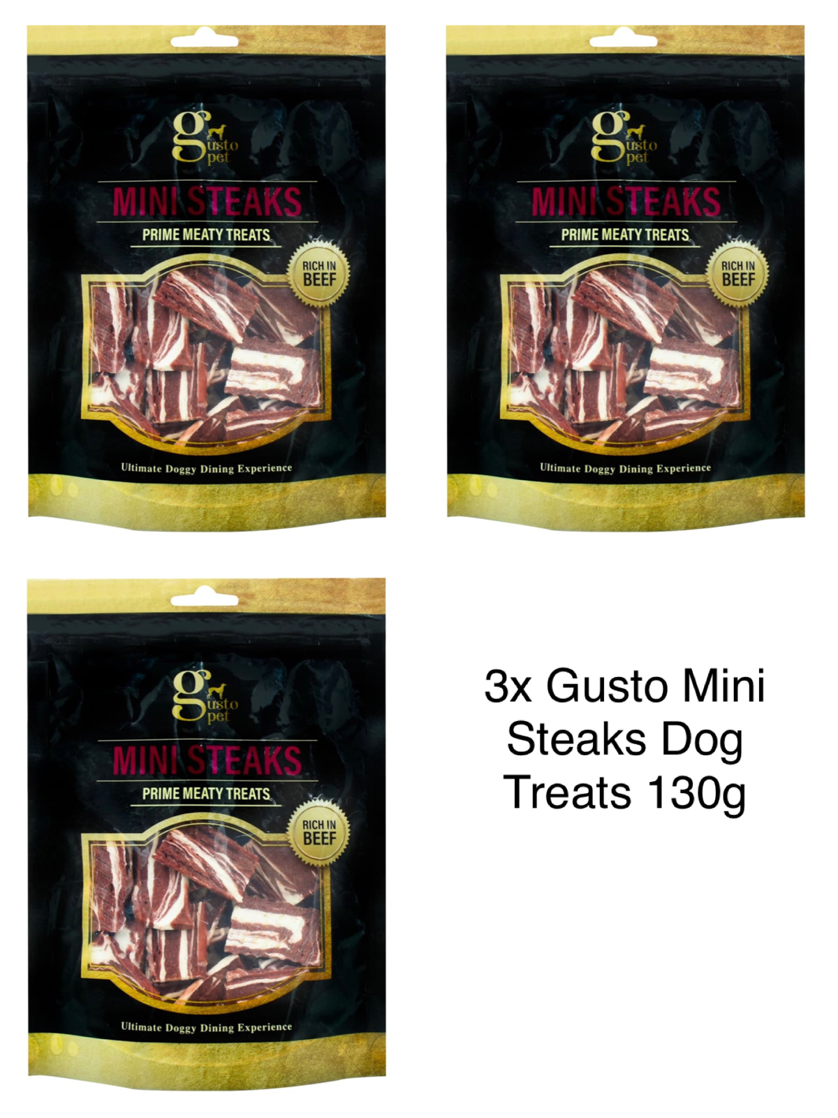 Gusto Steak Strips & Mini Steak Dog Treats 140g Healthy Treats 3x Pack