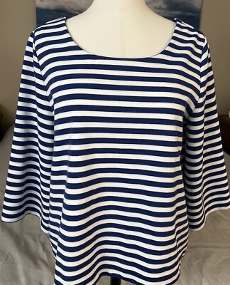 Anthropologie 9-H15-STCL Postmark Womens Blue Striped Back-Zip Blouse Size Mediu