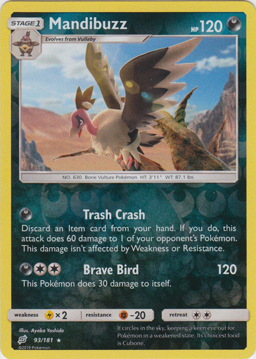 x1 Mandibuzz - 93/181 - Rare - Reverse Holo Pokemon SM9 Team Up M/NM