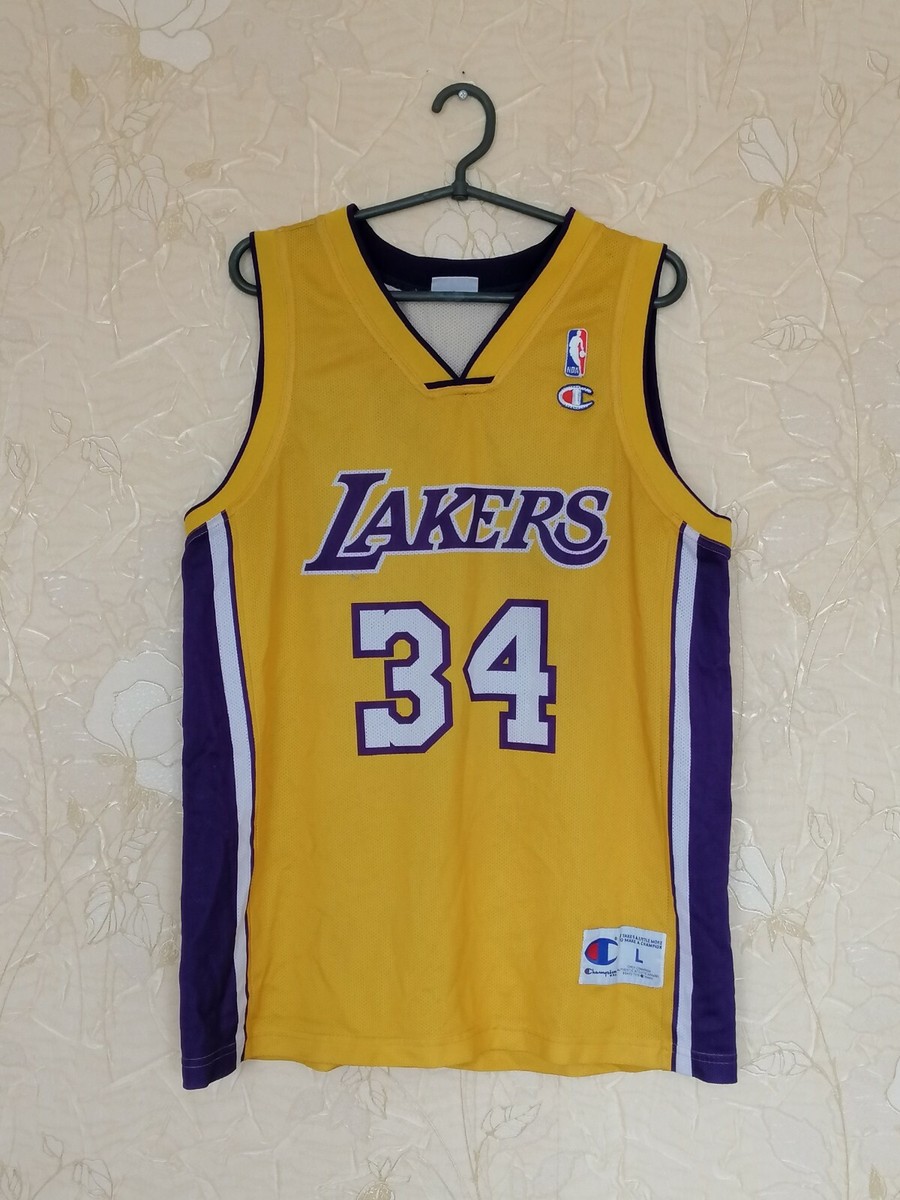 NBA LOS ANGELES LAKERS 1990's VINTAGE SHIRT JERSEY CHAMPION #34 O