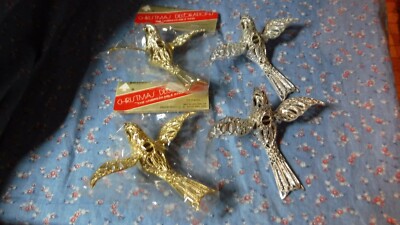 4 Bradfords Christmas Decorations Birds Add String to Hang 2 Silvertone 2 Goldto