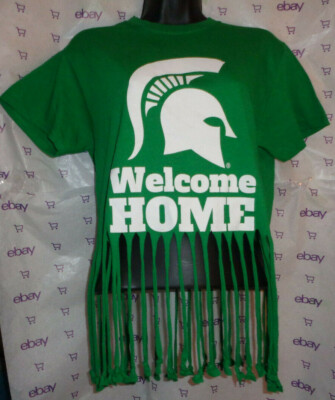 $44 MSU Spartans welcome home S/P heavy cotton tee short sleeve fringed UAB top