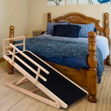 Folding Wooden Dog Ramp for High Bed 5 Level Adjustable Pet Ramp Non-Slip Stair