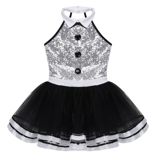 Girls Kids Circus Show Christmas Sequins Halter Dance Tutu Leotard Dress Costume - Picture 6 of 34