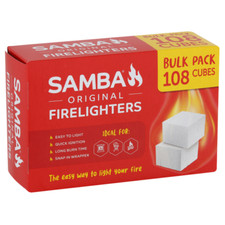 Samba Firelighters Starter Jiffy 108 Pc Low Odour Wood Fire Kindling BBQ Lighter