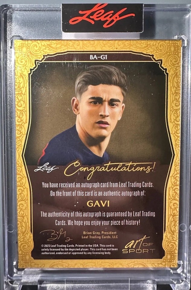 ⚽️2023 Leaf Art Of Sport GAVI AUTO 1/1 GOLD FC Barcelona Star One of