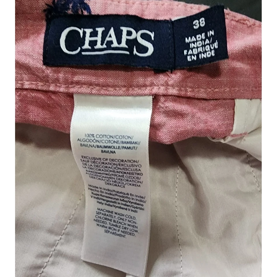 Chaps Mens Chino Shorts 38 Red Blue Flat Front Tropical Palms Embroidered Preppy - Image 2 of 4