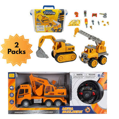 Remote Control Construction Truck + DIY Kids Buildable Construction STEM Toy Set