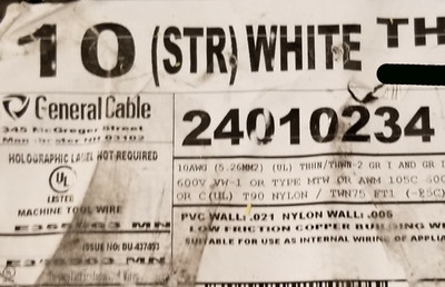 General Cable #10awg 19 Stranded THHN/THWN-2/MTW Building Wire White /100ft