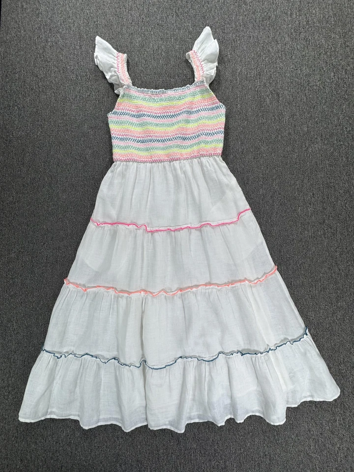 Vestido Vineyard Vines para mujer pequeño blanco de lino con volantes en capas Foto 3 de 4